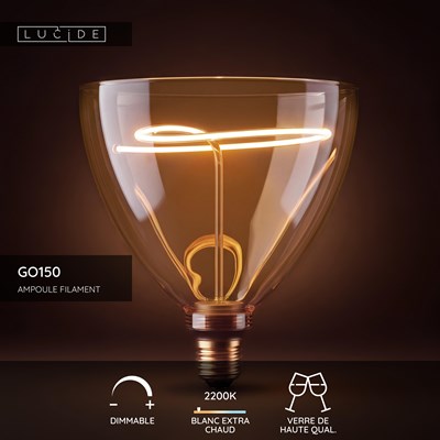 Lucide GO150 - Ampoule filament - Ø 15 cm - LED Dim. - E27 - 1x4W 2200K - Ambre